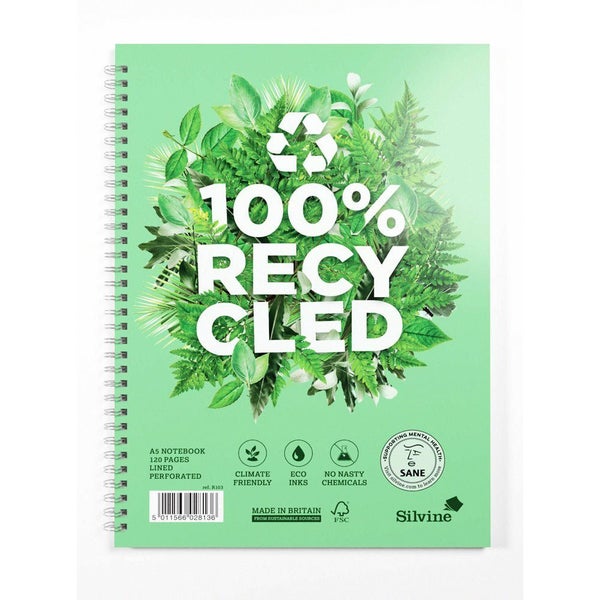 Silvine A5 120 Pages 100% Recycled Twin Wire Bound Notebook Carousel 1