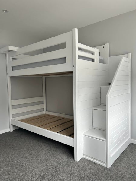 Loft bed, solid wood in white, made in NZ Carousel 1