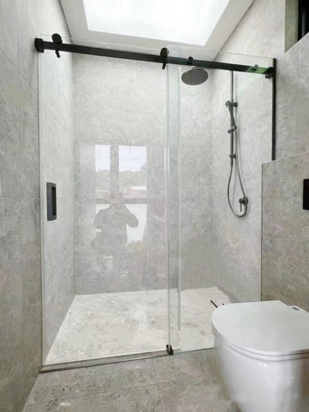 Frameless Shower Glass Rectangle1600wx1950h Matte Black Sliding Door $1190629366687960341110