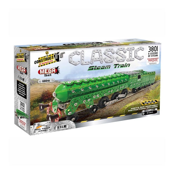 604pc Construct IT Mega Set DIY 3801 Steam Train Toy w Tools Build Kit Kids 8y+ Carousel 1