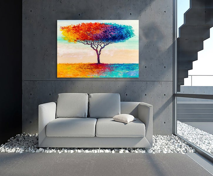 1 PANEL FREE SHIPPING - Large Canvas Print - Rainbow Tree Carousel 1