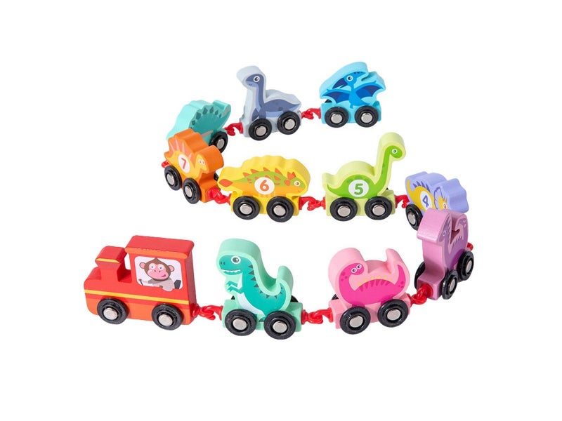 11-Piece Wooden Dinosaur Train Toy Set Toddler Montessori Educational Toy Carousel 1