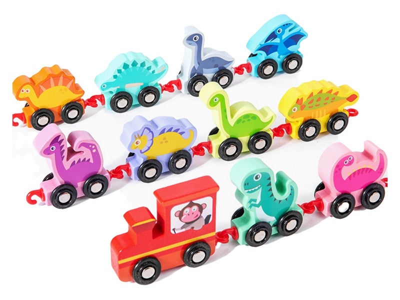 11-Piece Wooden Dinosaur Train Toy Set Toddler Montessori Educational Toy Carousel 2