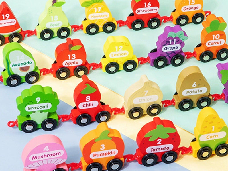 21-Piece Wooden Fruit Vegetable Train Toy Set Toddler Montessori Educational Toy Carousel 2