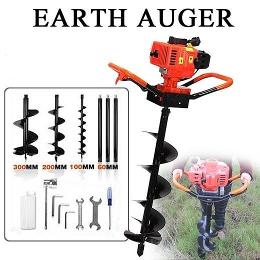 High-Powered Post Hole Borer Earth Auger 72cc Including 100mm 200mm 300mm Auger Carousel 10