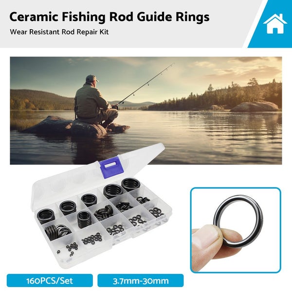 160Pcs 3.7mm-30mm Ceramic Fishing Rod Guide Rings Wear Resistant