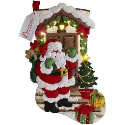 Bucilla Felt Stocking Applique Kit 18" Long - Santa Is Here W/Lights Carousel 1