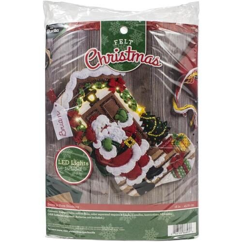 Bucilla Felt Stocking Applique Kit 18" Long - Santa Is Here W/Lights Carousel 3