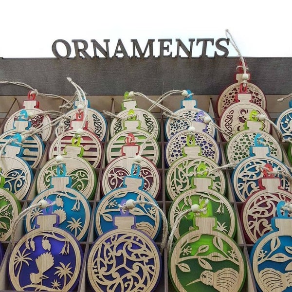 Hanging Ornament - Acrylic Bauble Kww Circle Bamboo (Red Satin Acrylic) Carousel 1