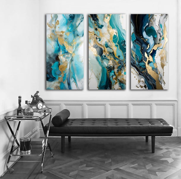 ON SALE FREE SHIPPING - 3 Piece Canvas Art Print - Luxury Abstract Marble Art Carousel 1