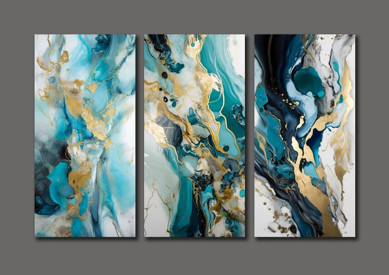 ON SALE FREE SHIPPING - 3 Piece Canvas Art Print - Luxury Abstract Marble Art Carousel 3