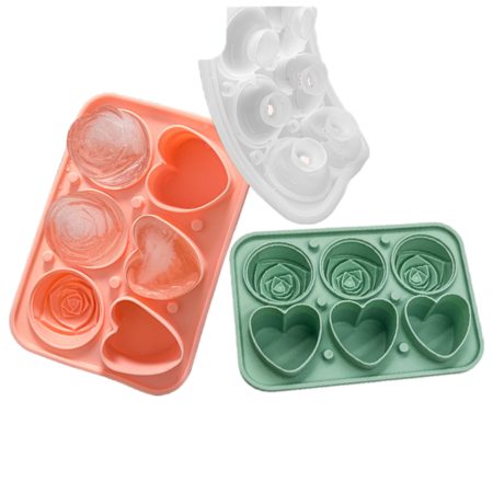 2p Rose Ice Cube Mold, Heart Shapes Ice Cube Tray Silicone Ice Mold Fun Shapes3 Carousel 2