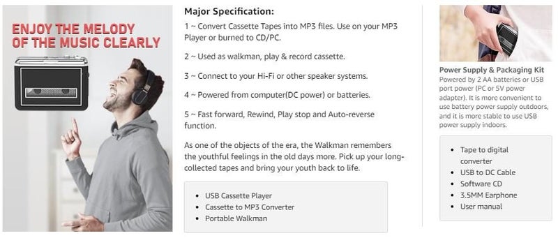 Cassette Player,Portable Tape Player Compact Recorder with Headphones,Audio Musi Carousel 2