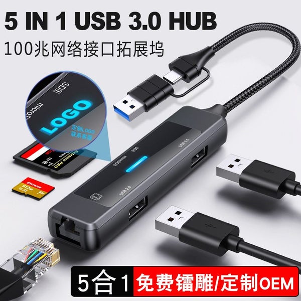 5 in 1 USB-A/C to Ethernet Adapter with usb 3.0 RJ45 sd micro sd card reader Carousel 1
