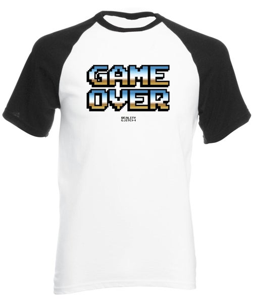 Reality Glitch Game Over Retro 80's Mens Baseball Shirt Carousel 1