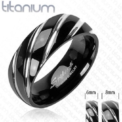 8mm Black Twister Design Ring Solid Titanium Carousel 1