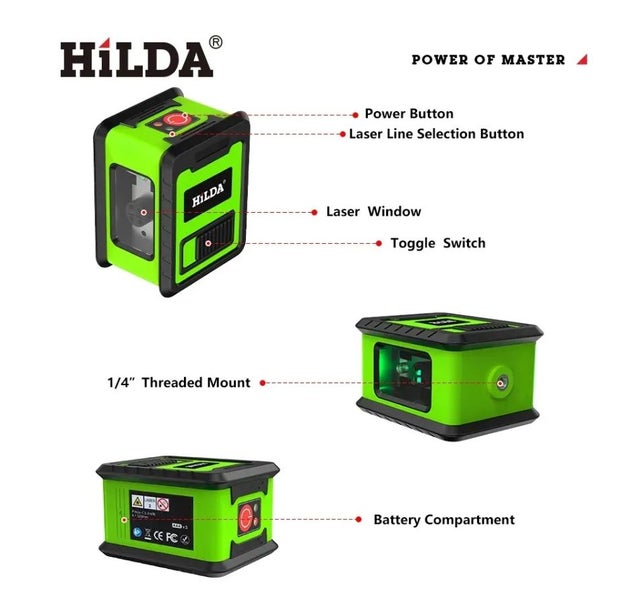 HILDA Self-Leveling Cross-Line Laser Level - Green Beams Carousel 2