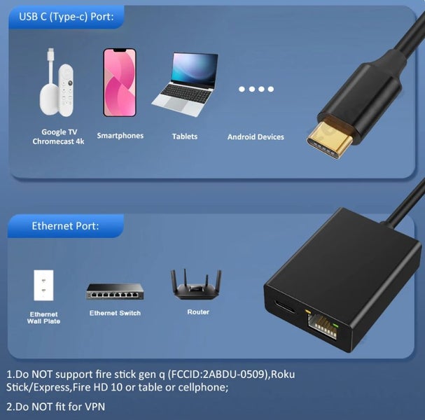 USB-C Ethernet Adapter for Chromecast TV 4K & HD Carousel 6
