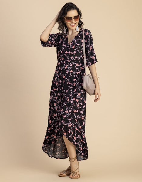 Moomaya V Neck Printed Rayon 3/4 Sleeve Wrap Dress - Women's Stylish Wrap Carousel 9