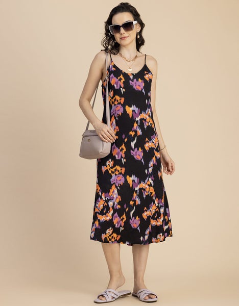 Moomaya Sleeveless V Neck A-Line Printed Rayon Dress - Women's Elegant Carousel 9