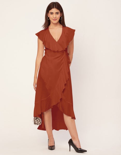 Moomaya Sleeveless V Neck Wrap Solid Rayon Dress - Women's Stylish Wrap Carousel 2