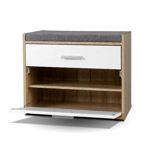 Artiss Shoe Cabinet Bench Shoes Storage Organiser Rack Fabric Seat Wooden Carousel 1