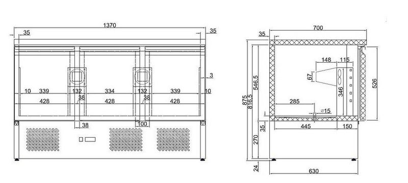 1365mm Commercial Chilled Prep Bench - 3 Door Stainless Steel Refrigerator Carousel 2