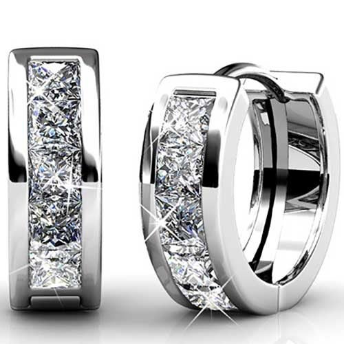18K White Gold Crystal Huggie Earrings "Jasmine" Carousel 1