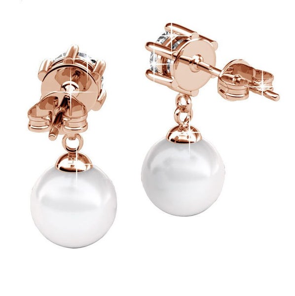 Rose Gold Stud Crystal Pearl Earrings Tanya" Carousel 2