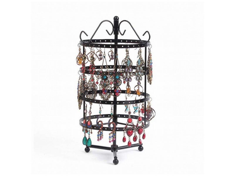 4-Tier Rotating Earring Holder 144 Holes Earring Display Hanging Rack - Black Carousel 1