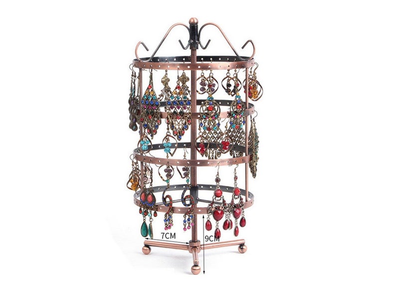 4-Tier Rotating Earring Holder 144 Holes Earring Display Hanging Rack - Brown Carousel 1
