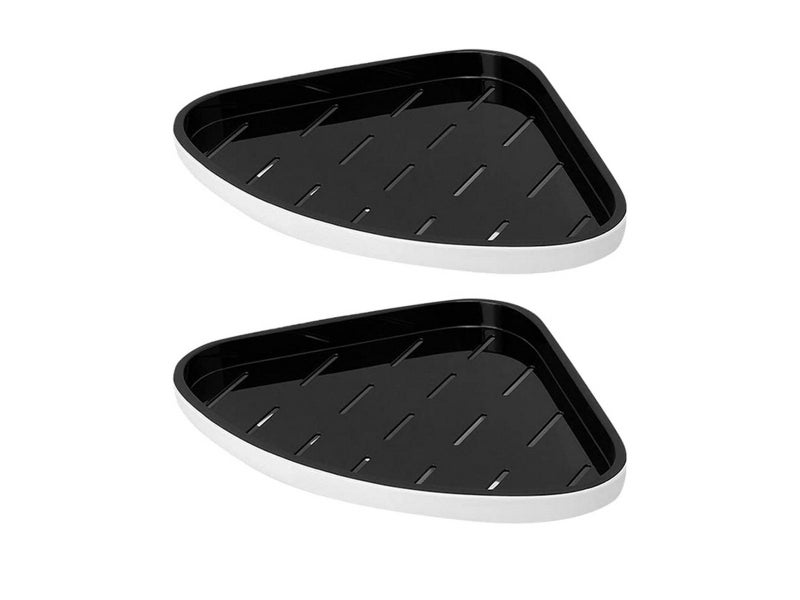 2Pcs Wall Mount Bathroom Corner Shower Shelf Caddy Floating Storage Tray - Black Carousel 2