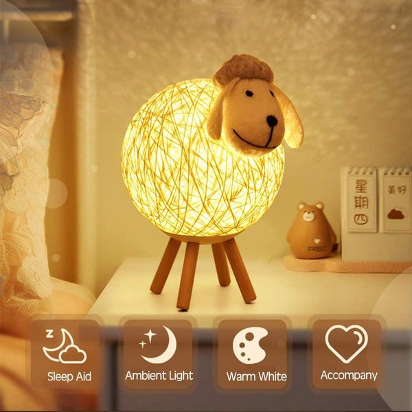 LED Night Light Sheep Rattan Bedside Lamp Kids Projector Night Light Carousel 1