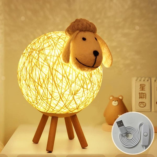 LED Night Light Sheep Rattan Bedside Lamp Kids Projector Night Light Carousel 4
