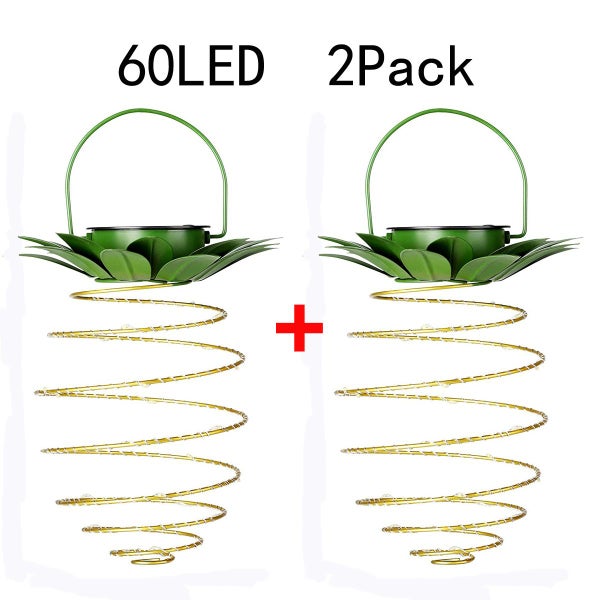 Set of 2 Pineapple Outdoor Solar Lights, Waterproof Hanging Solar Lights 60 LED Carousel 1