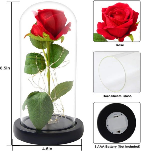 Red Romantic Rose, Rose in a Glass Dome with LED Light, Unique Gifts for Women Carousel 2