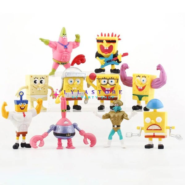 10pcs SpongeBob Figures Set - Cake Topper, Perfect for Birthday Car Decoration Carousel 1