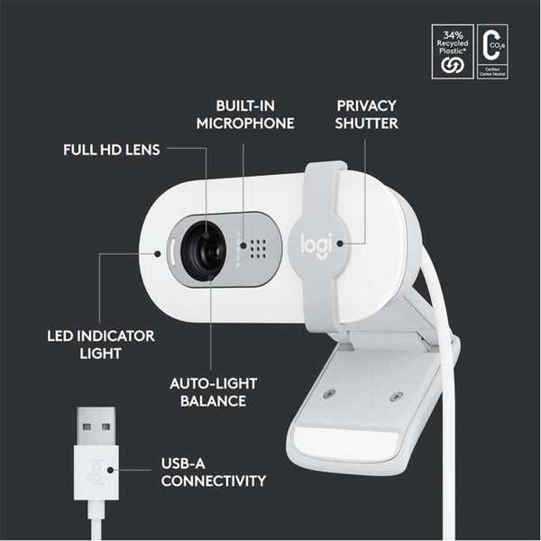 Logitech Brio 100 HD Webcam - Off White (960-001618) Carousel 3