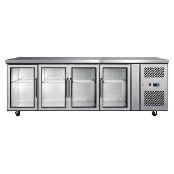 2230mm Commercial Chilled Prep Bench 4 Glass Door Stainless Steel Refrigerator Carousel 1