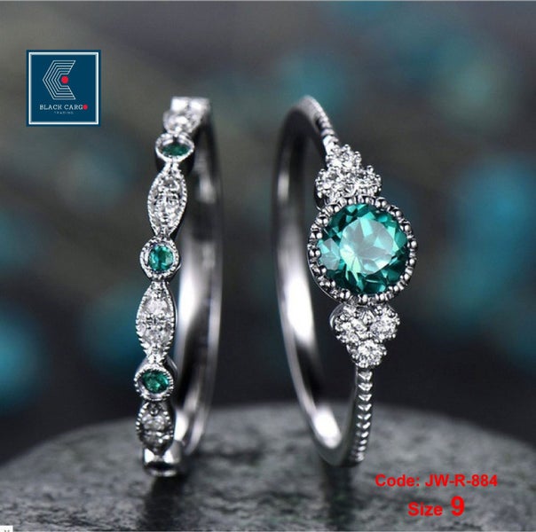 Brand New 2Pcs Emerald 925 Silver Rings Diamond Rings Jewellery*Hot SALE Carousel 1