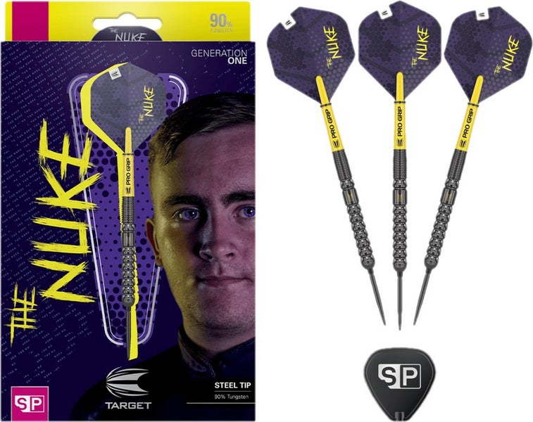 Target Luke Littler The Nuke 90% Gen 1 Tungsten Steel Tip Swiss Point Darts Carousel 1