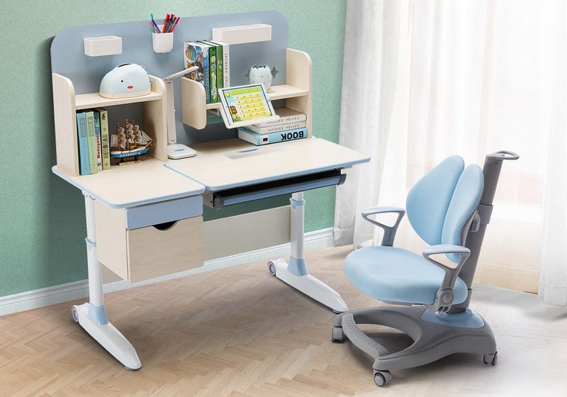 Children Kids Study Desk and Chair Set blue Height Adjustable Carousel 2