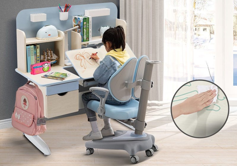 Children Kids Study Desk and Chair Set blue Height Adjustable Carousel 1