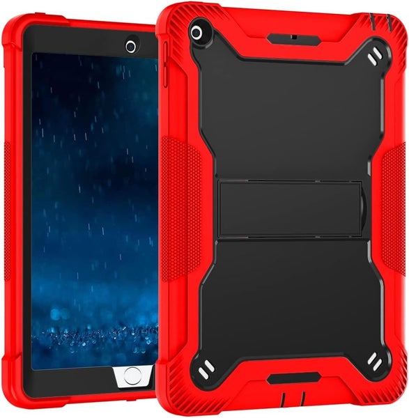 Apple iPad 7, 8, 9 (10.2 inch) Red Black Shockproof Rugged Case with Kickstand Carousel 1