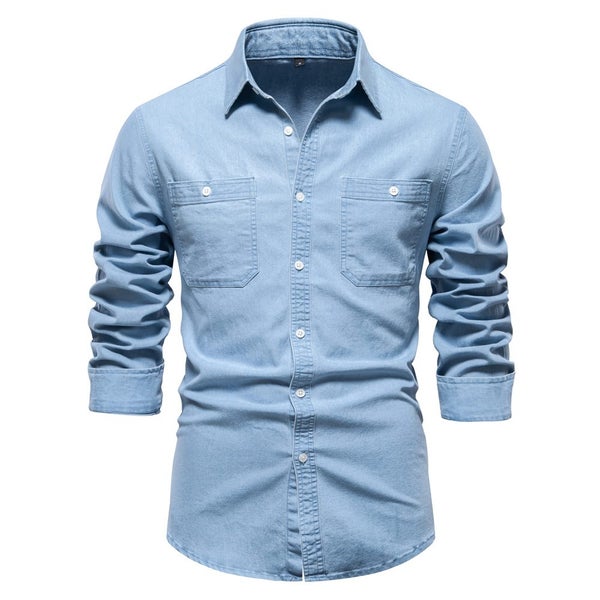 New Autumn Men's Denim Shirt Cotton Elastic Casual Social Carousel 1