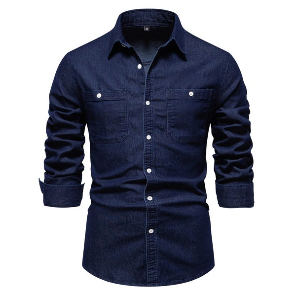 New Autumn Men's Denim Shirt Cotton Elastic Casual Social Carousel 2