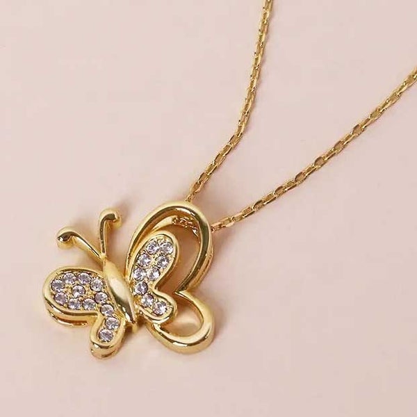 18K Gold Crystal Butterfly Necklace "Averill" Carousel 1