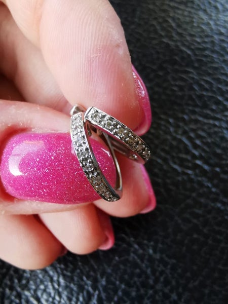 14ct White Gold Genuine Diamond Huggies Carousel 1