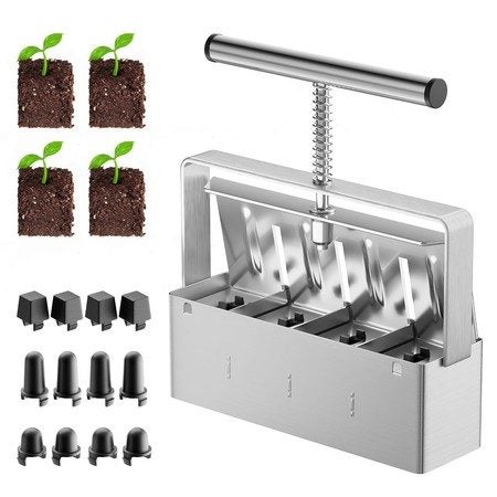 Soil Blocker,4 Cell Soil Block Maker 2 Inch with 3 Sizes Seed Pins,Seed Handheld Carousel 1