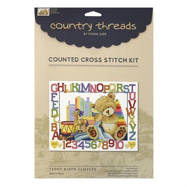 Country Threads Cross X Stitch Kit Teddy Bear Birth Sampler Counted Carousel 1
